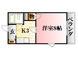 ボヌール中尾 1Kの間取図画像