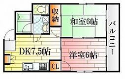 AXA舟入中町 2DKの間取図画像