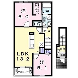 リバーサイド真倉H 2LDKの間取図画像
