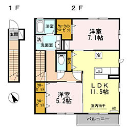 フローラル清水B棟 2LDKの間取図画像