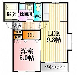 フローラ大内3 1LDKの間取図画像