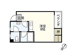石アパート（緑井） 2階ワンルームの間取り