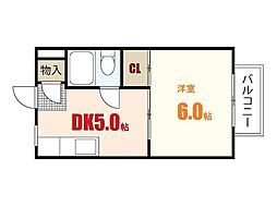 野地ハイツ 3階1DKの間取り