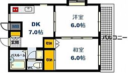 シャトーエスポワール 3階2DKの間取り