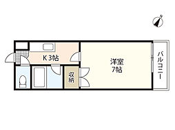キューティーワン 1階1Kの間取り
