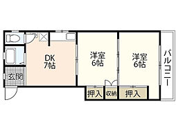 島モータービル 3階2DKの間取り