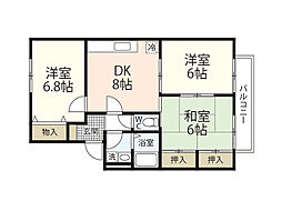 セジュール相田Ｂ棟 2階3DKの間取り