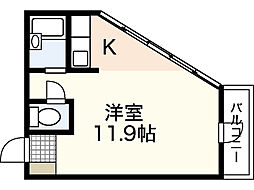 カナディアンおみかどB棟 2階ワンルームの間取り
