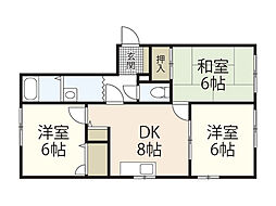 ウエストコートB 2階3DKの間取り