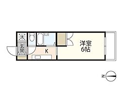 コーポヤマガタ 4階1Kの間取り