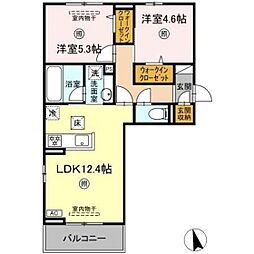 クレールRF 1階2LDKの間取り