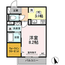 ロワジール 1階1Kの間取り