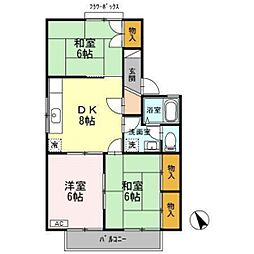 セシルパーク　Ｃ棟 2階3DKの間取り