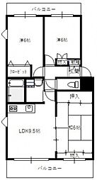 ハイネス八幡 3階3DKの間取り