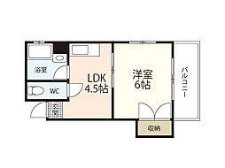 房尾本店楠木ビル 1DKの間取図画像