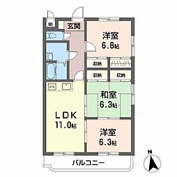 エステートＮ 2階3LDKの間取り
