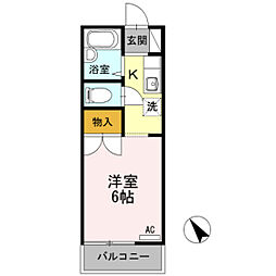 ヴァンセーヌ今村　A棟 2階ワンルームの間取り
