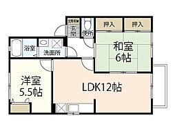 かなぐちあぱ〜と 2階2LDKの間取り