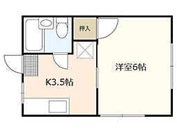 井口ハイツ 2階1Kの間取り
