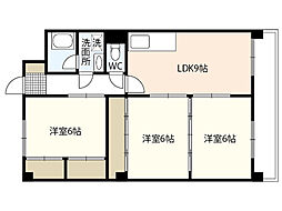 庚午グリーンハイム 3階3DKの間取り