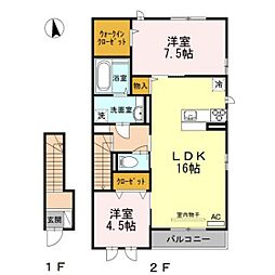 キャトルセゾン　B棟 2階2LDKの間取り