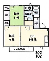 フレグランス川本Ｂ棟 1階2LDKの間取り