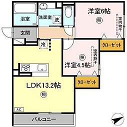 Premier矢賀 2階2LDKの間取り
