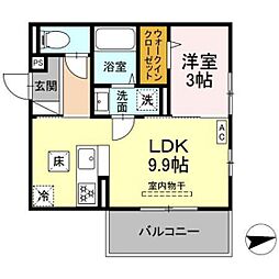 グレイスガーデンB 1階1LDKの間取り