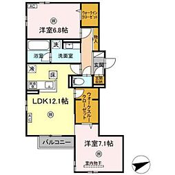 ヴィラルーチェ祇園 1階2LDKの間取り