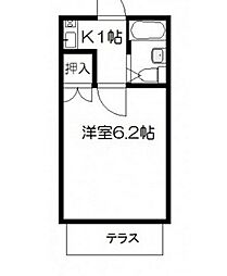 リバーサイド楽々園 2階1Kの間取り