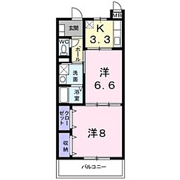 バス 城信下車 徒歩5分の賃貸マンション 3階2Kの間取り