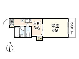 レジデンス東雲 6階1Kの間取り