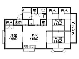 セジュール野北C 3DKの間取図画像