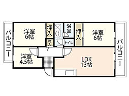鈴が峰第5団地　5号棟 4階3LDKの間取り