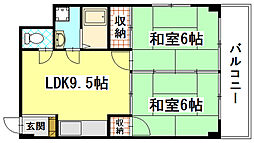 セシール茜 4階2DKの間取り