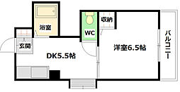 クレセントハウス 5階1DKの間取り