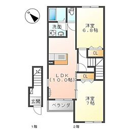サンガーデンII 2階2LDKの間取り