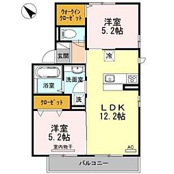 パーシモンズ　A棟 2階2LDKの間取り