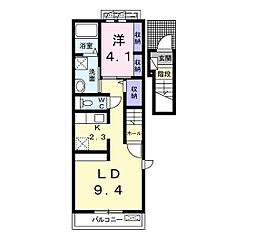 シャンドールI 2階1LDKの間取り