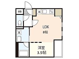 Branche宇品 2階ワンルームの間取り