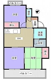 西本浦　奥田ビル 3階3DKの間取り