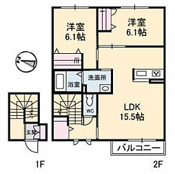 プルミエール海田南本町 2階2LDKの間取り