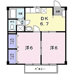ファミール安東 2階2DKの間取り