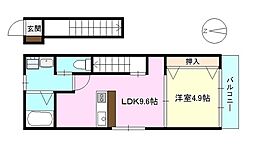 リノリノアパートメント美の里 1階1LDKの間取り