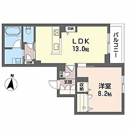 ラウンドヒルズK 1LDKの間取図画像