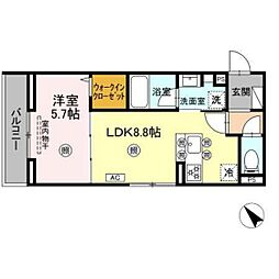 DーROOM庚午中 1LDKの間取図画像