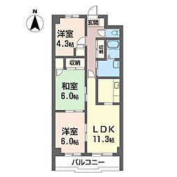コスモス府中 3LDKの間取図画像