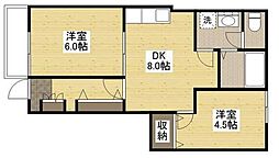 リーヴピサンリ 2DKの間取図画像