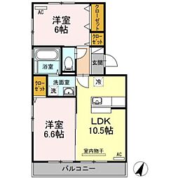 スクエアフジ 2LDKの間取図画像