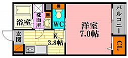 ソレイユ本地月 1Kの間取図画像